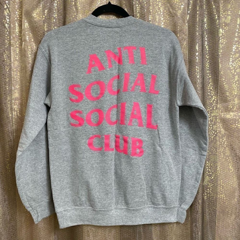 Anti Social Social Club Gray Hot Pink Crew Neck Sweater Womens Small